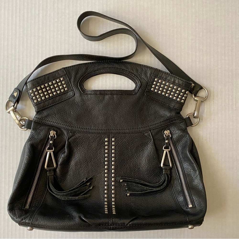 B Makowsky Black Studded Leather Bag